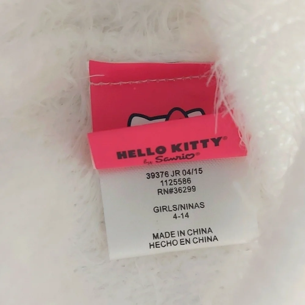 Sanrio Hello Kitty Girls White Furry Knit Beanie Hat Metallic Bow - white - 4-14